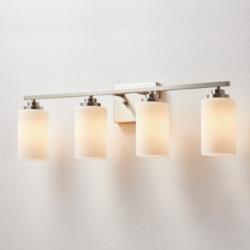 Applique de salle de bain KAWOTI à 4 lampes à intensité variable avec verre blanc givré