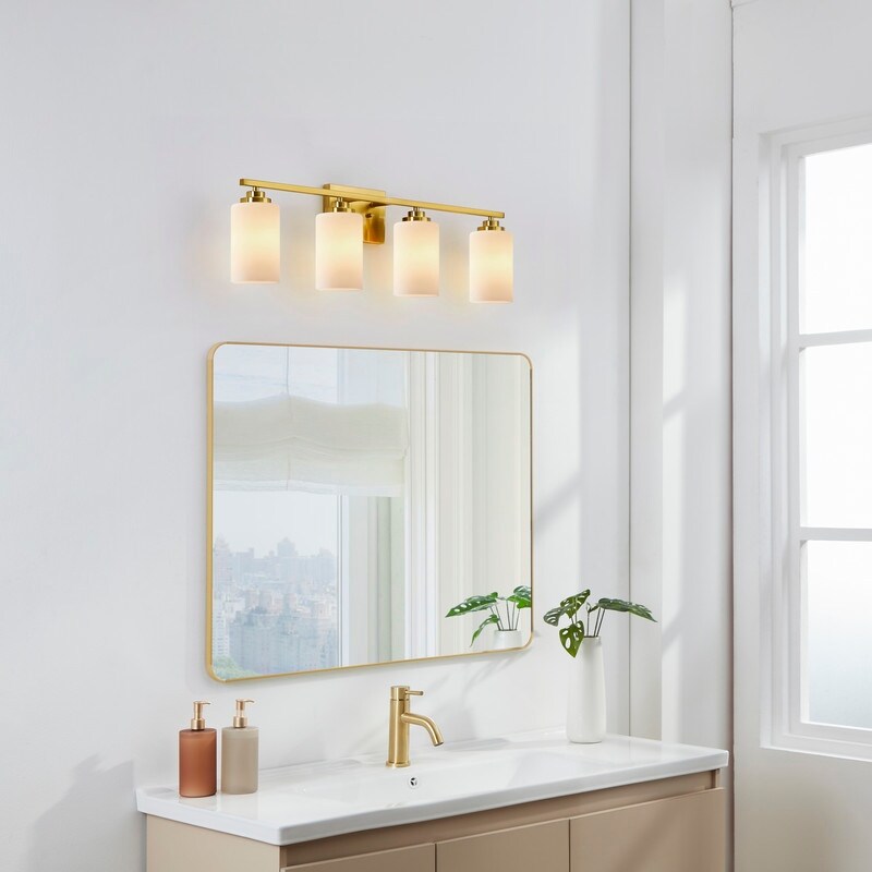 Applique de salle de bain KAWOTI à 4 lampes à intensité variable avec verre blanc givré