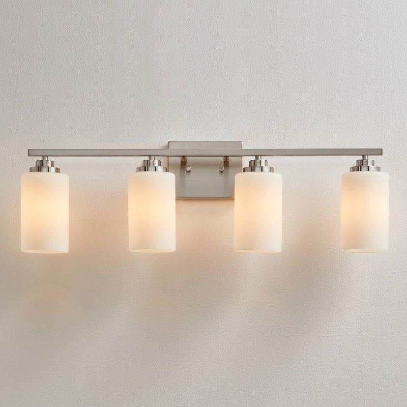 Applique de salle de bain KAWOTI à 4 lampes à intensité variable avec verre blanc givré