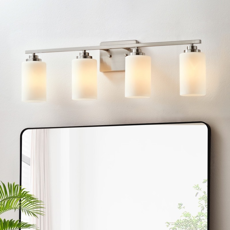 Applique de salle de bain KAWOTI à 4 lampes à intensité variable avec verre blanc givré