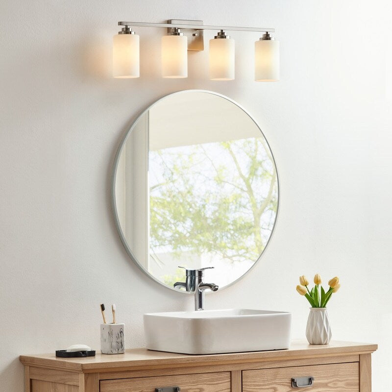 Applique de salle de bain KAWOTI à 4 lampes à intensité variable avec verre blanc givré