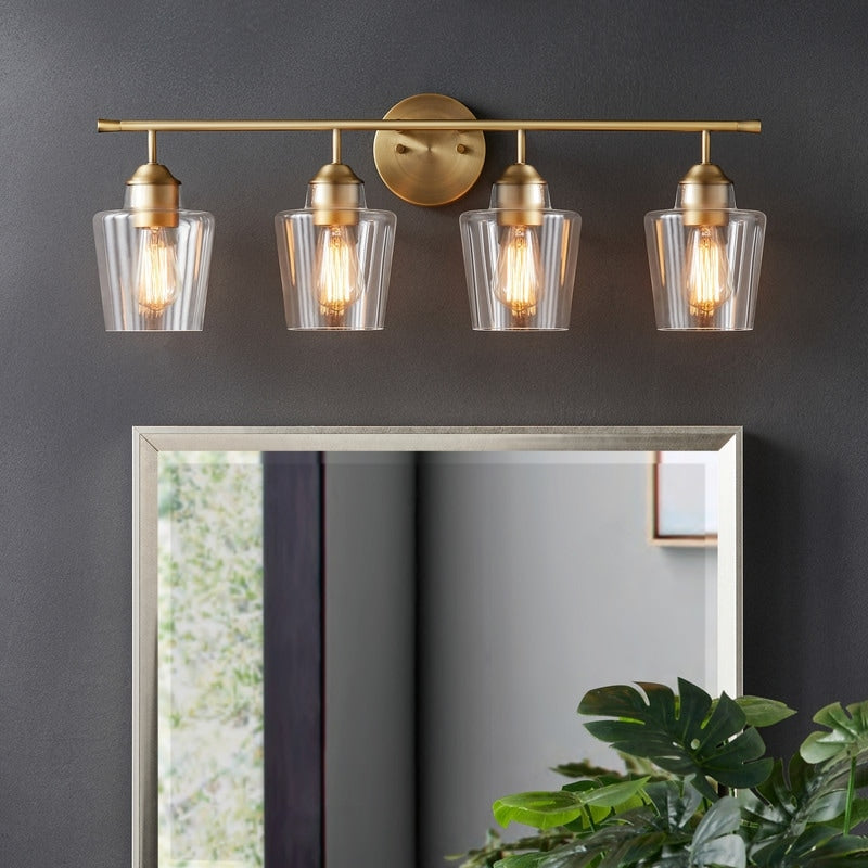 Applique de salle de bain KAWOTI à 4 lampes en métal à intensité variable avec abat-jour en verre