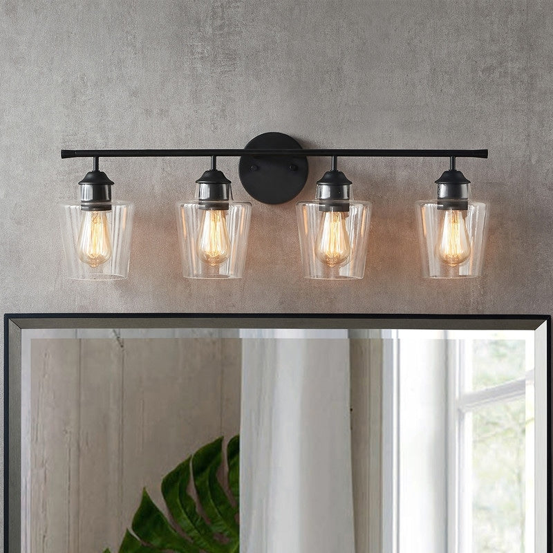 Applique de salle de bain KAWOTI à 4 lampes en métal à intensité variable avec abat-jour en verre