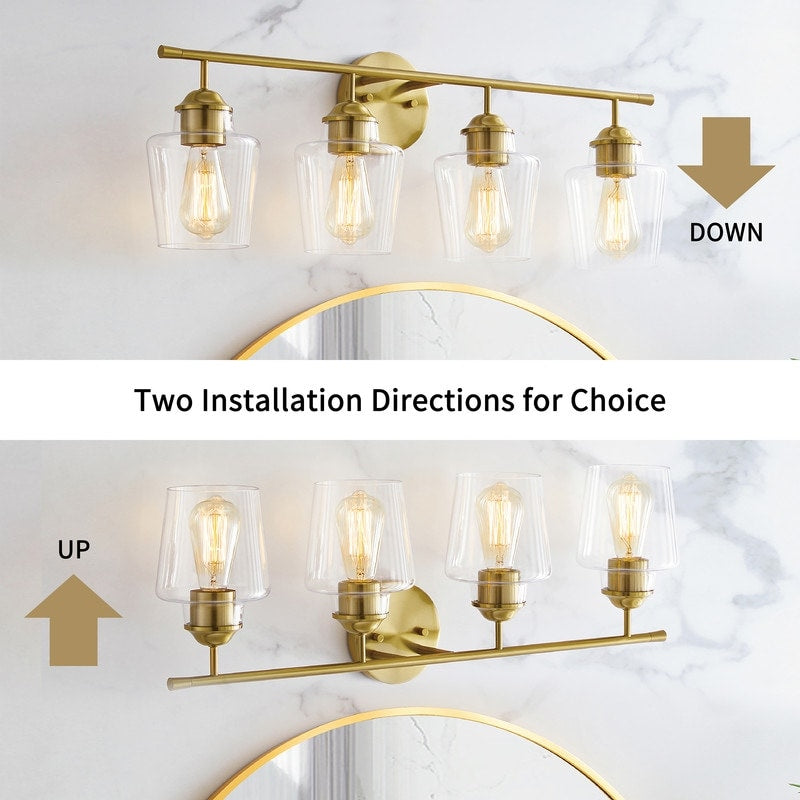 Applique de salle de bain KAWOTI à 4 lampes en métal à intensité variable avec abat-jour en verre