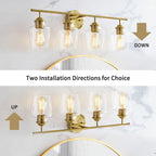 Applique de salle de bain KAWOTI à 4 lampes en métal à intensité variable avec abat-jour en verre