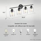 Applique de salle de bain KAWOTI à 4 lampes en métal à intensité variable avec abat-jour en verre