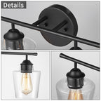 Applique de salle de bain KAWOTI à 4 lampes en métal à intensité variable avec abat-jour en verre