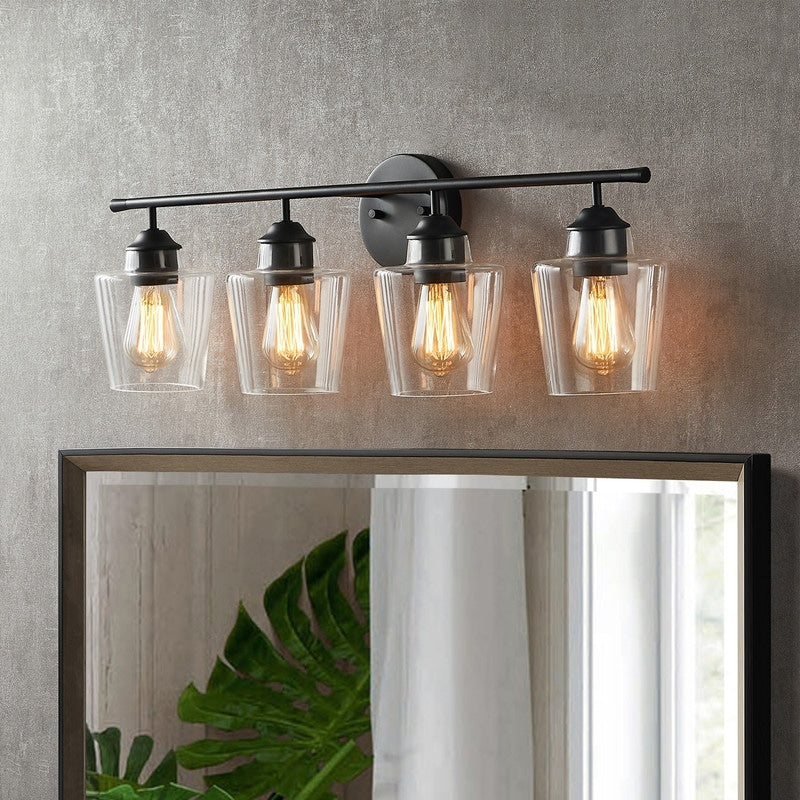 Applique de salle de bain KAWOTI à 4 lampes en métal à intensité variable avec abat-jour en verre
