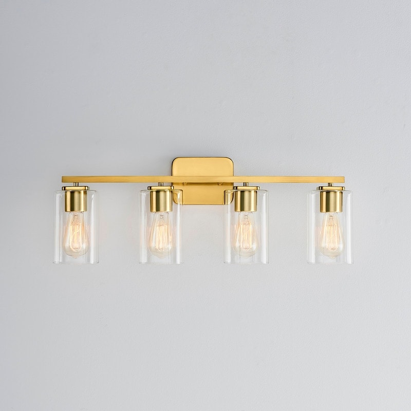Applique de salle de bain moderne KAWOTI 29 pouces à 4 lumières avec abat-jour en verre transparent