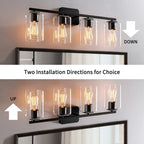 Applique de salle de bain moderne KAWOTI 29 pouces à 4 lumières avec abat-jour en verre transparent