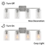 Applique de salle de bain moderne KAWOTI 29 pouces à 4 lumières avec abat-jour en verre transparent