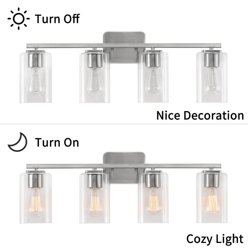 Applique de salle de bain moderne KAWOTI 29 pouces à 4 lumières avec abat-jour en verre transparent