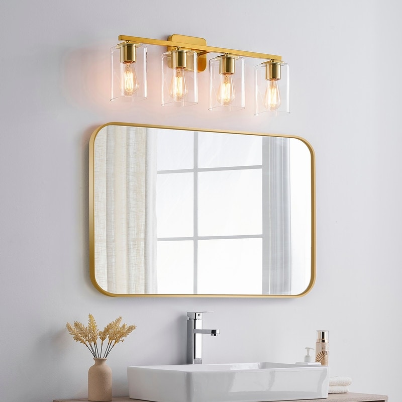 Applique de salle de bain moderne KAWOTI 29 pouces à 4 lumières avec abat-jour en verre transparent