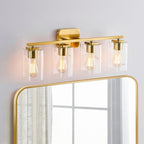 Applique de salle de bain moderne KAWOTI 29 pouces à 4 lumières avec abat-jour en verre transparent
