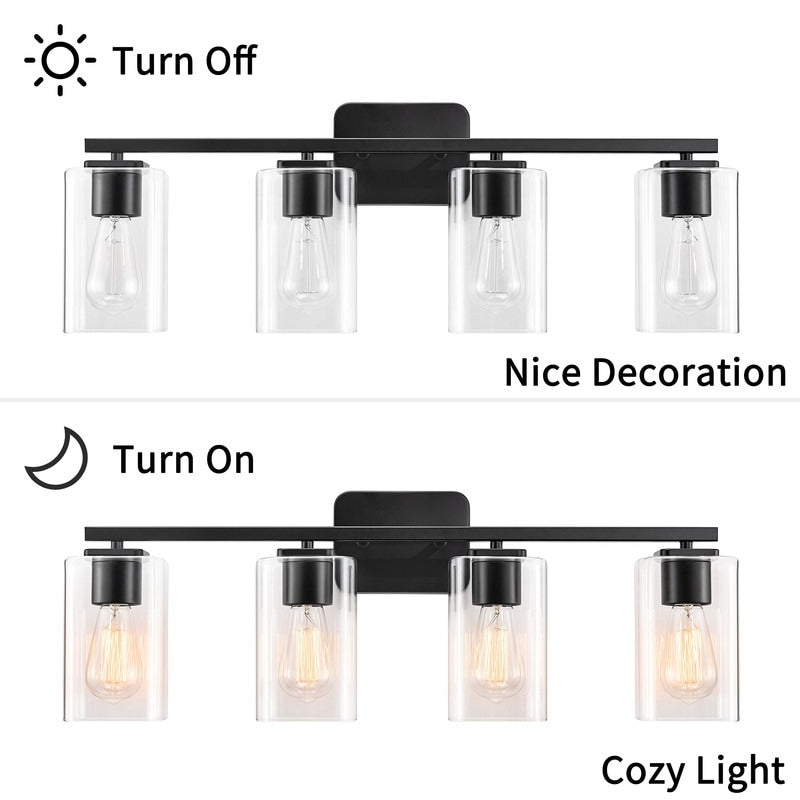 Applique de salle de bain moderne KAWOTI 29 pouces à 4 lumières avec abat-jour en verre transparent
