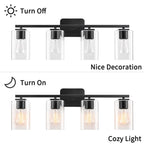 Applique de salle de bain moderne KAWOTI 29 pouces à 4 lumières avec abat-jour en verre transparent