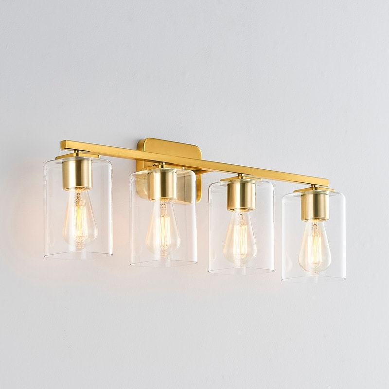 Applique de salle de bain moderne KAWOTI 29 pouces à 4 lumières avec abat-jour en verre transparent