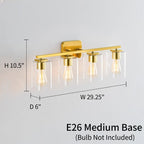 Applique de salle de bain moderne KAWOTI 29 pouces à 4 lumières avec abat-jour en verre transparent