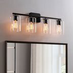 Applique de salle de bain moderne KAWOTI 29 pouces à 4 lumières avec abat-jour en verre transparent