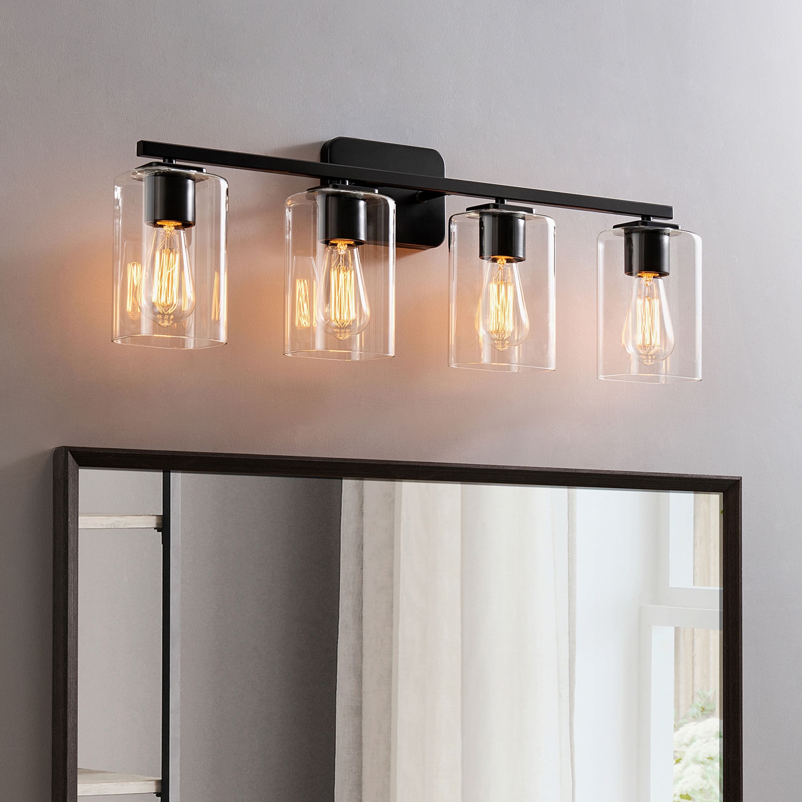 Applique de salle de bain moderne KAWOTI 29 pouces à 4 lumières avec abat-jour en verre transparent