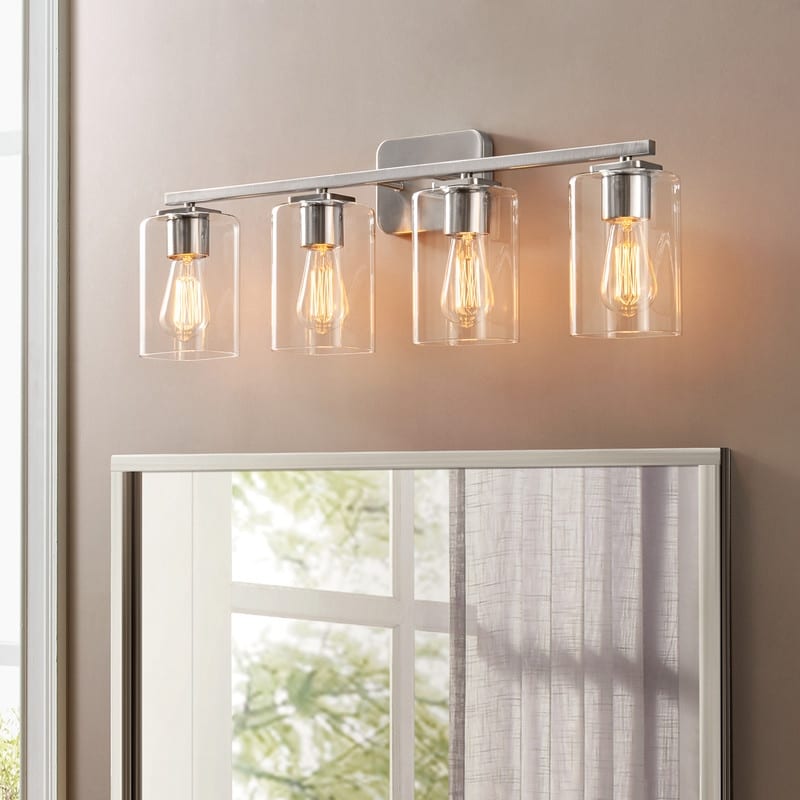 Applique de salle de bain moderne KAWOTI 29 pouces à 4 lumières avec abat-jour en verre transparent