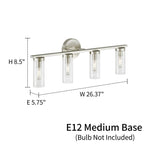 Applique de salle de bain moderne à 4 lumières KAWOTI à intensité variable avec verre transparent