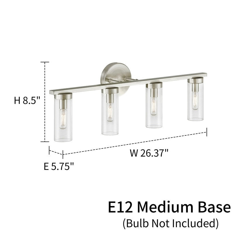 Applique de salle de bain moderne à 4 lumières KAWOTI à intensité variable avec verre transparent