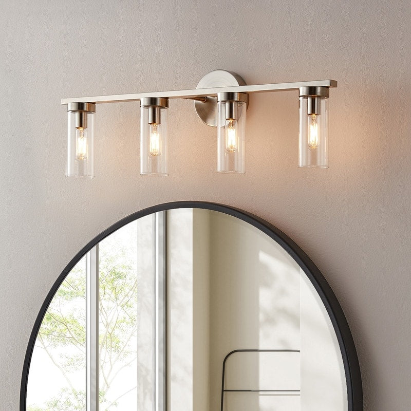 Applique de salle de bain moderne à 4 lumières KAWOTI à intensité variable avec verre transparent