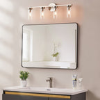 Applique de salle de bain moderne à 4 lumières KAWOTI à intensité variable avec verre transparent