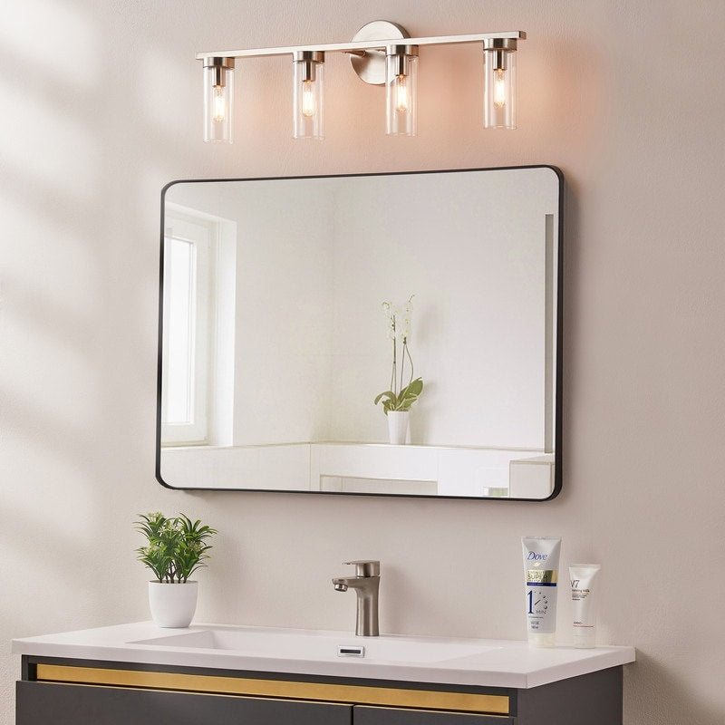 Applique de salle de bain moderne à 4 lumières KAWOTI à intensité variable avec verre transparent