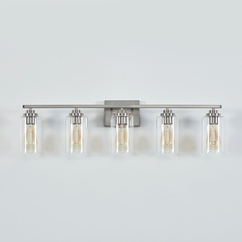 Applique de salle de bain KAWOTI à 5 lumières à intensité variable avec abat-jour en verre transparent