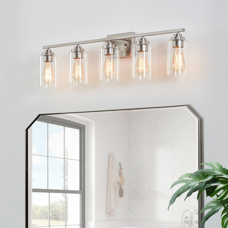 Applique de salle de bain KAWOTI à 5 lumières à intensité variable avec abat-jour en verre transparent