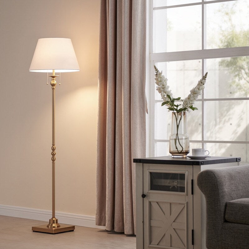 Lampadaire KAWOTI 60,5'' à 2 lumières avec abat-jour en tissu Empire