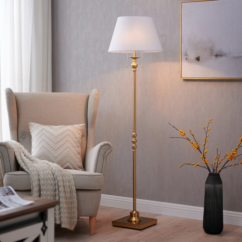 Lampadaire KAWOTI 60,5'' à 2 lumières avec abat-jour en tissu Empire