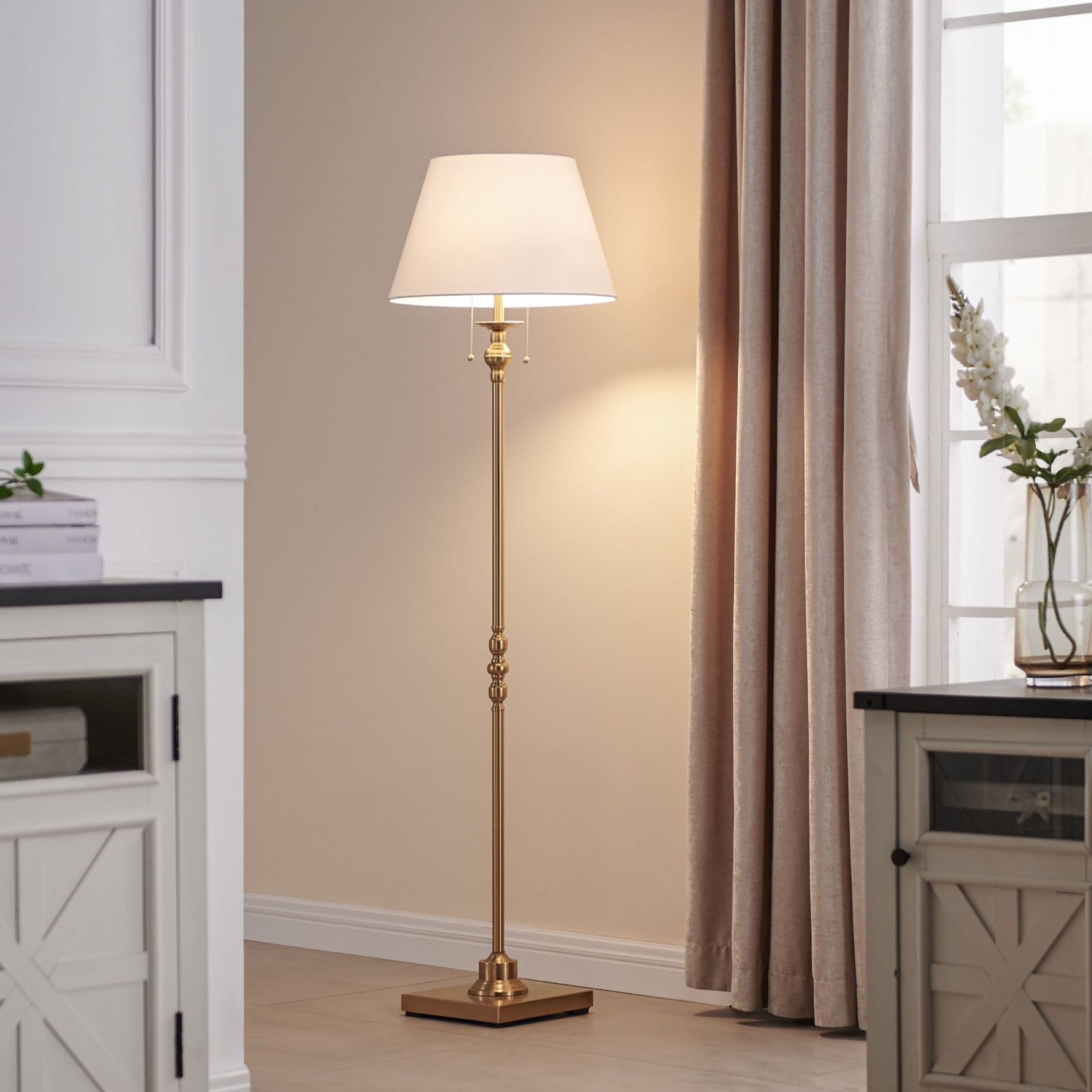 Lampadaire KAWOTI 60,5'' à 2 lumières avec abat-jour en tissu Empire