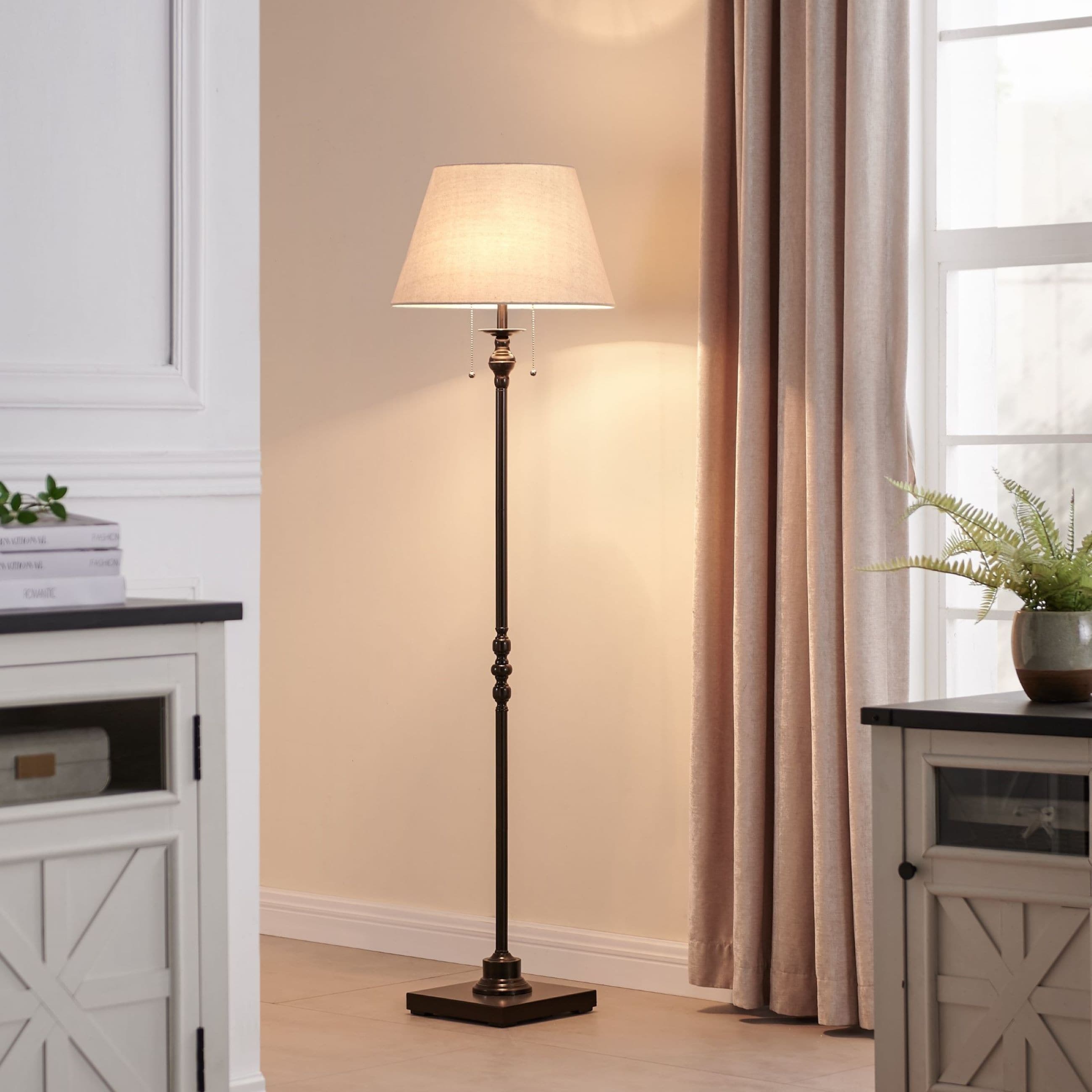 Lampadaire KAWOTI 60,5'' à 2 lumières avec abat-jour en tissu Empire