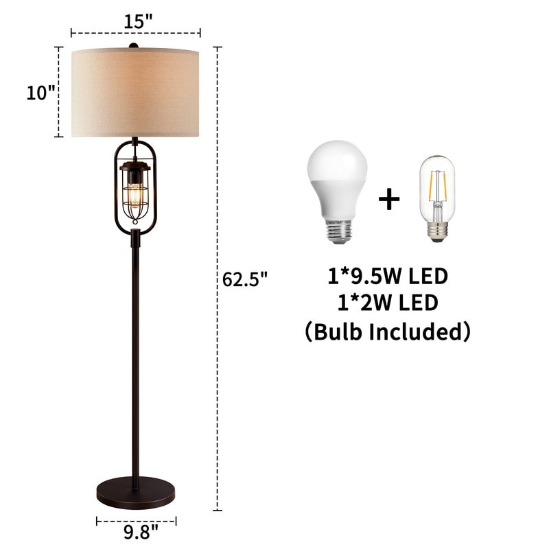 Lampadaire standard KAWOTI en bronze de 62,5 pouces avec veilleuse