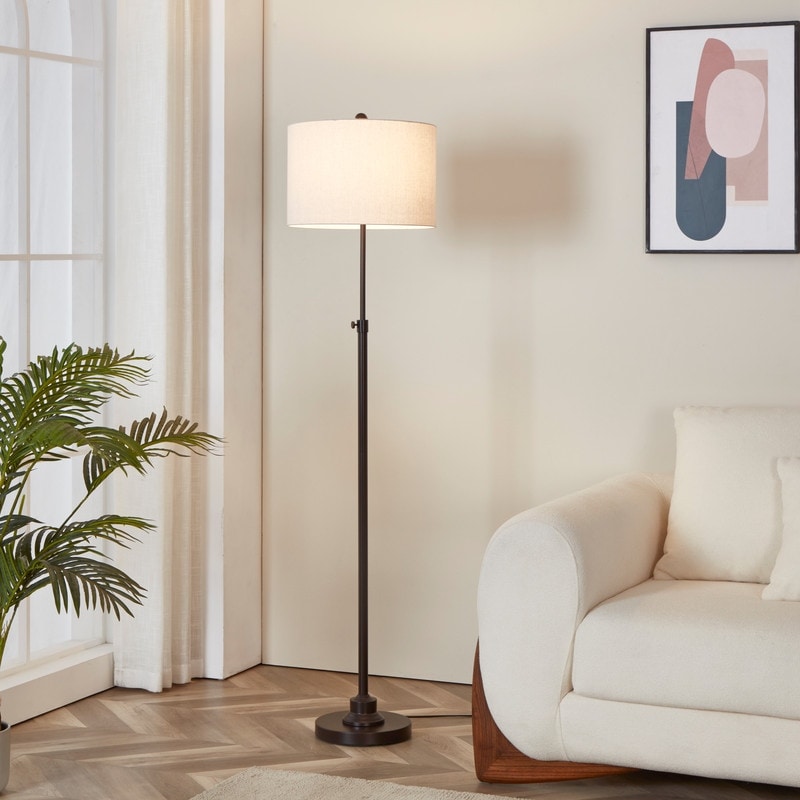 Lampadaire réglable standard KAWOTI 63,5 avec abat-jour en tissu et lin