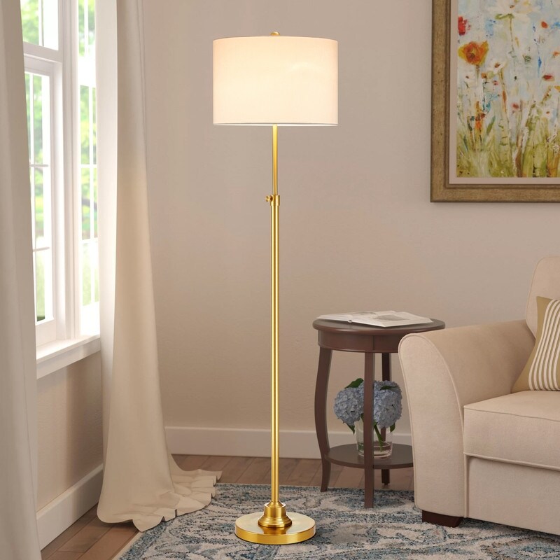 Lampadaire réglable standard KAWOTI 63,5 avec abat-jour en tissu et lin
