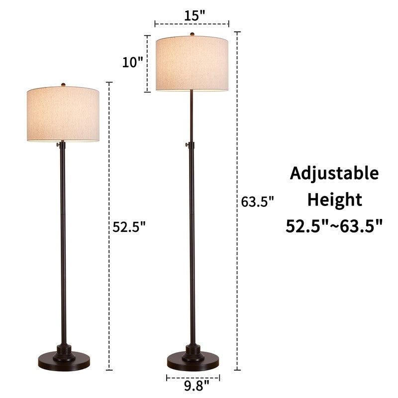 Lampadaire réglable standard KAWOTI 63,5 avec abat-jour en tissu et lin