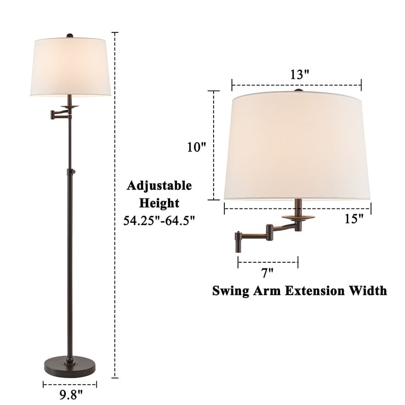 Lampadaire KAWOTI à bras pivotant réglable en hauteur de 64,5 pouces avec abat-jour