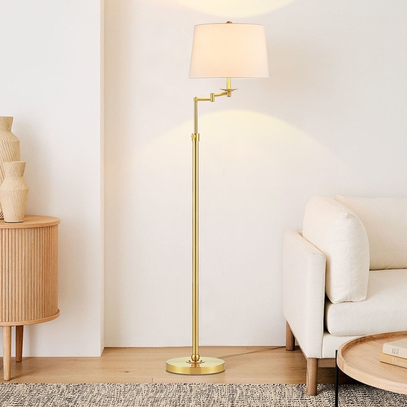 Lampadaire KAWOTI à bras pivotant réglable en hauteur de 64,5 pouces avec abat-jour
