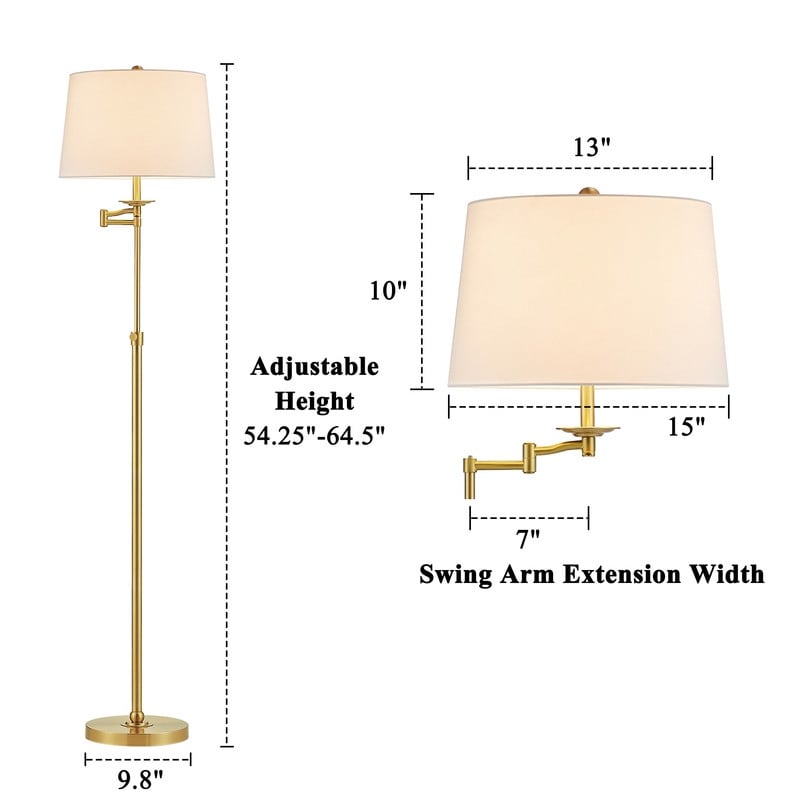 Lampadaire KAWOTI à bras pivotant réglable en hauteur de 64,5 pouces avec abat-jour