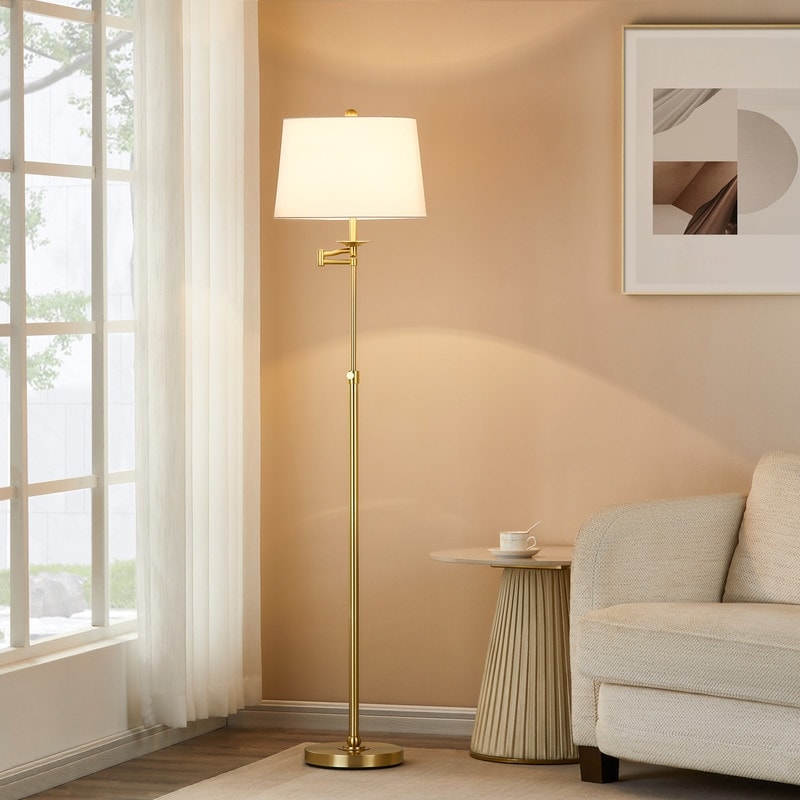 Lampadaire KAWOTI à bras pivotant réglable en hauteur de 64,5 pouces avec abat-jour