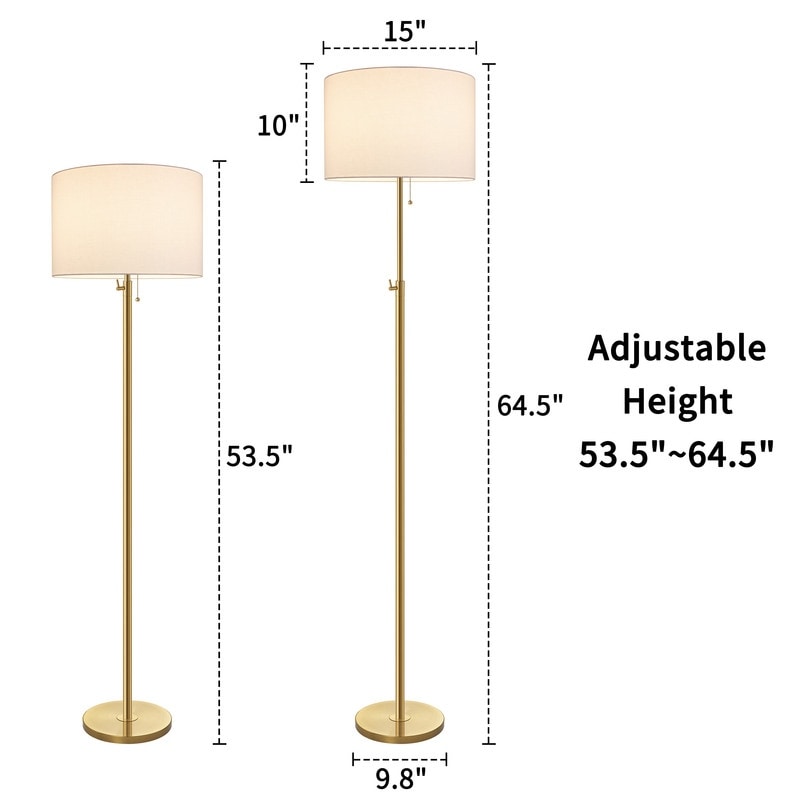 Lampadaire standard moderne réglable KAWOTI de 65 pouces avec abat-jour tambour blanc