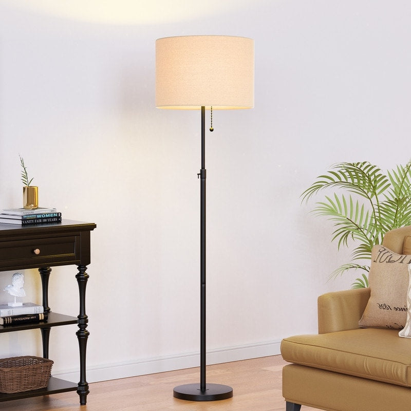 Lampadaire standard moderne réglable KAWOTI de 65 pouces avec abat-jour tambour blanc