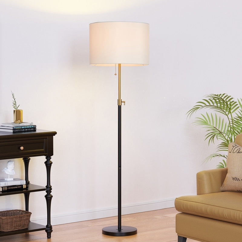 Lampadaire standard moderne réglable KAWOTI de 65 pouces avec abat-jour tambour blanc