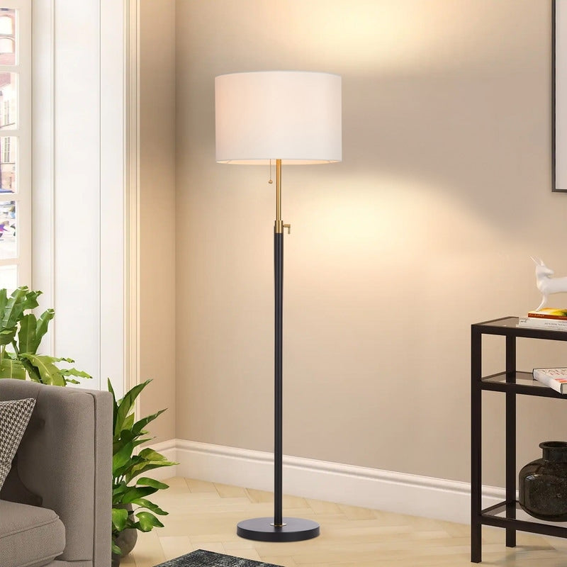 Lampadaire standard moderne réglable KAWOTI de 65 pouces avec abat-jour tambour blanc