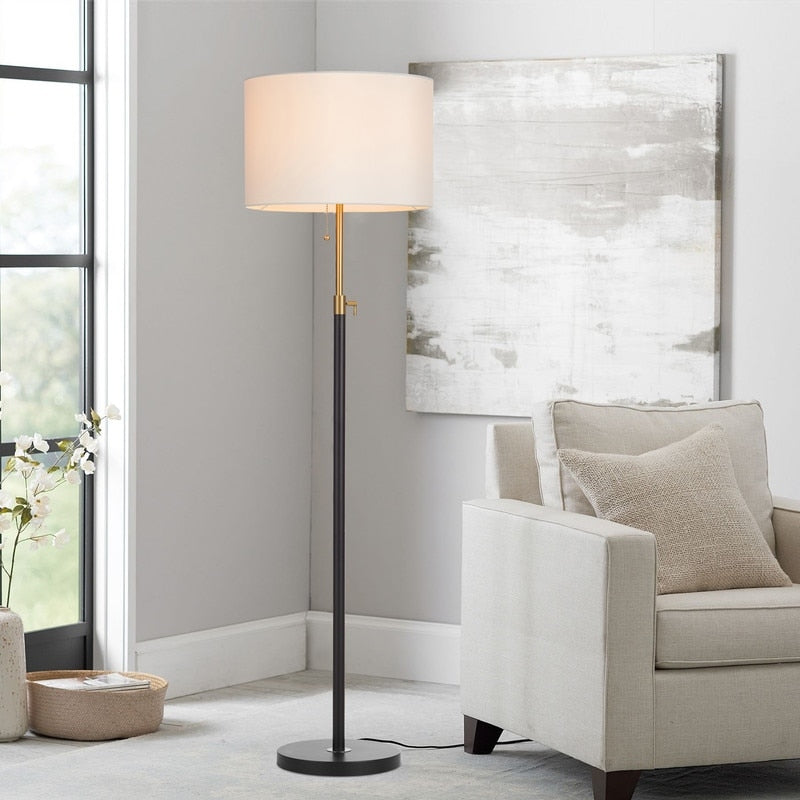 Lampadaire standard moderne réglable KAWOTI de 65 pouces avec abat-jour tambour blanc