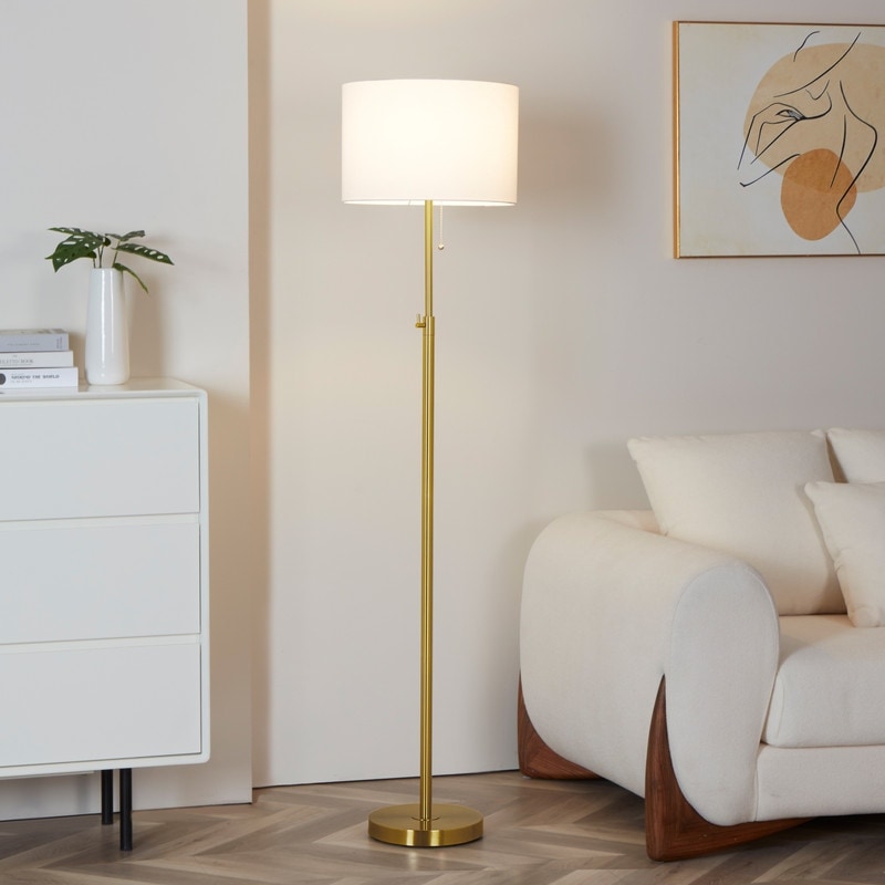 Lampadaire standard moderne réglable KAWOTI de 65 pouces avec abat-jour tambour blanc
